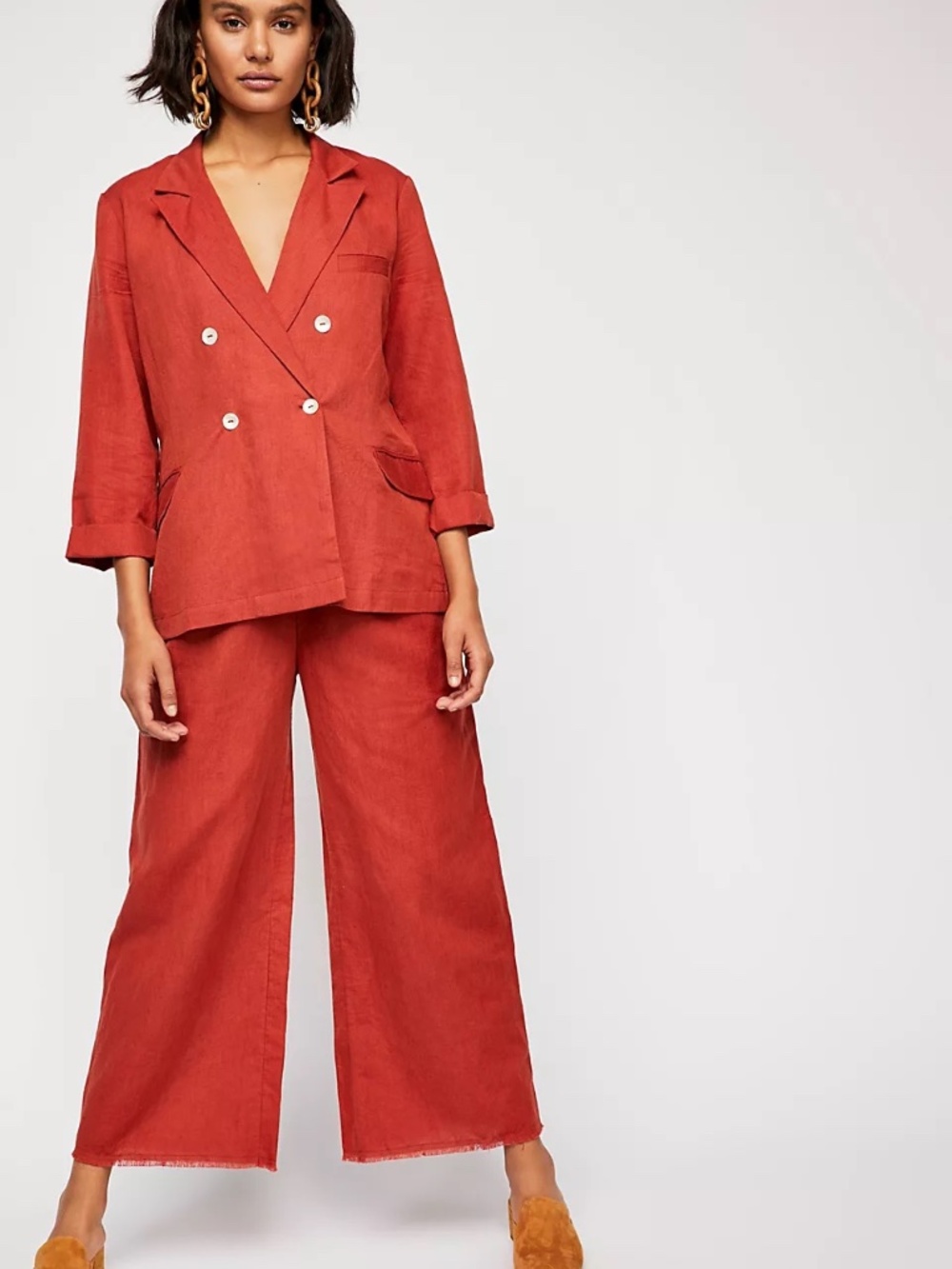Free People Winnie Linen Suit in Rust / Burnt Orange